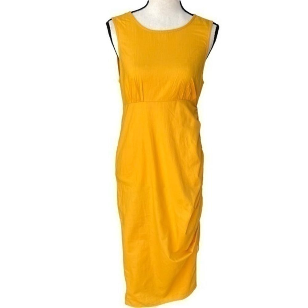 Urban Outfitters 100% cotton yellow mustard ruched side dress size S.